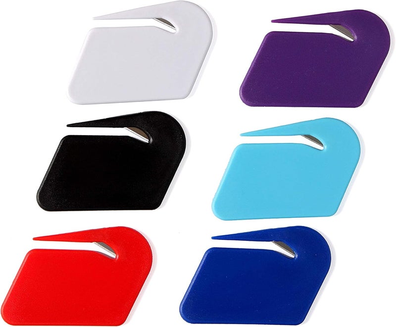 OZXTYO Letter Opener Envelope Slitter,6 Pack, Mail Openers Plastic Razor Blade,Envelope Cutter,Letter Opener for Women,Men,Office(red/white/dark blue/black/purple/sky blue) - Image 1